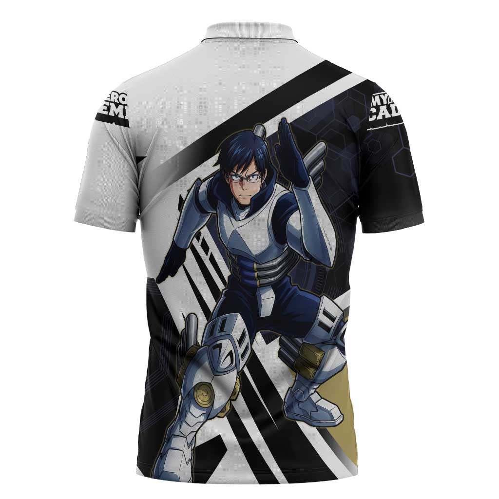 Tenya Iida Zipper Polo Shirt Dynamic Anime Action Illustration with Futuristic Hero Armor