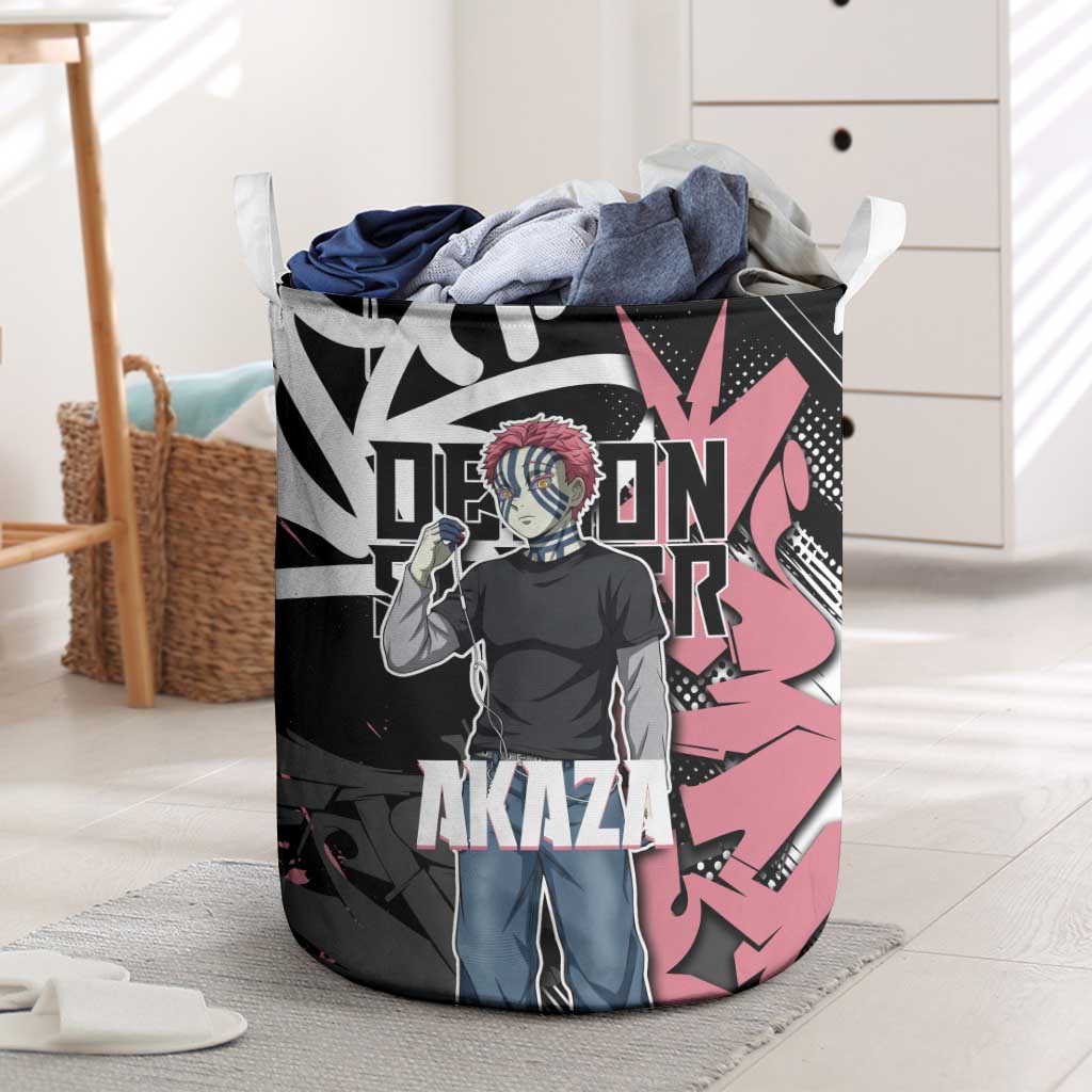 Akaza Demon Slayer Laundry Basket Pink & Black Graffiti Anime Graphic