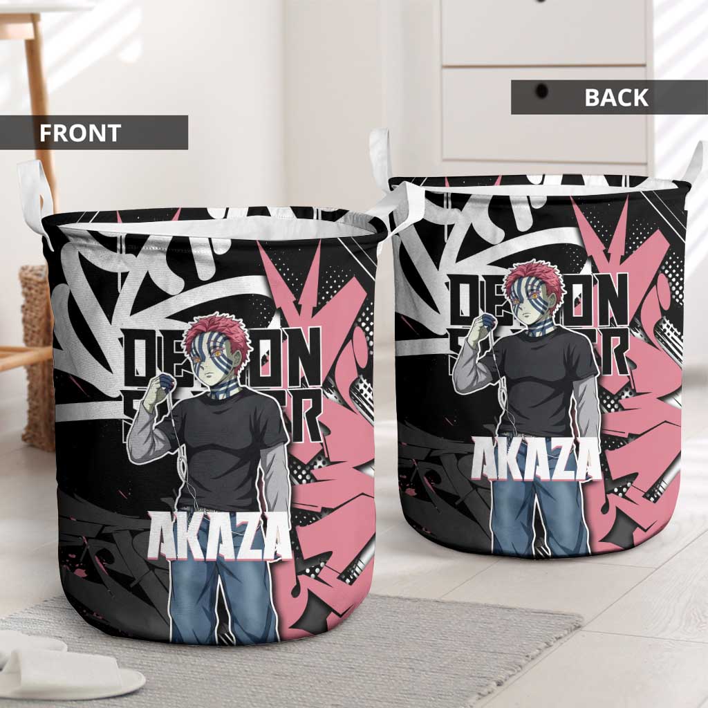 Akaza Demon Slayer Laundry Basket Pink & Black Graffiti Anime Graphic