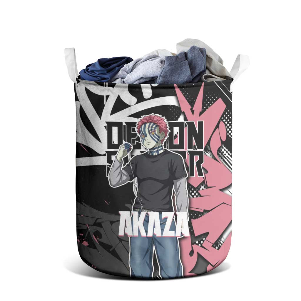 Akaza Demon Slayer Laundry Basket Pink & Black Graffiti Anime Graphic