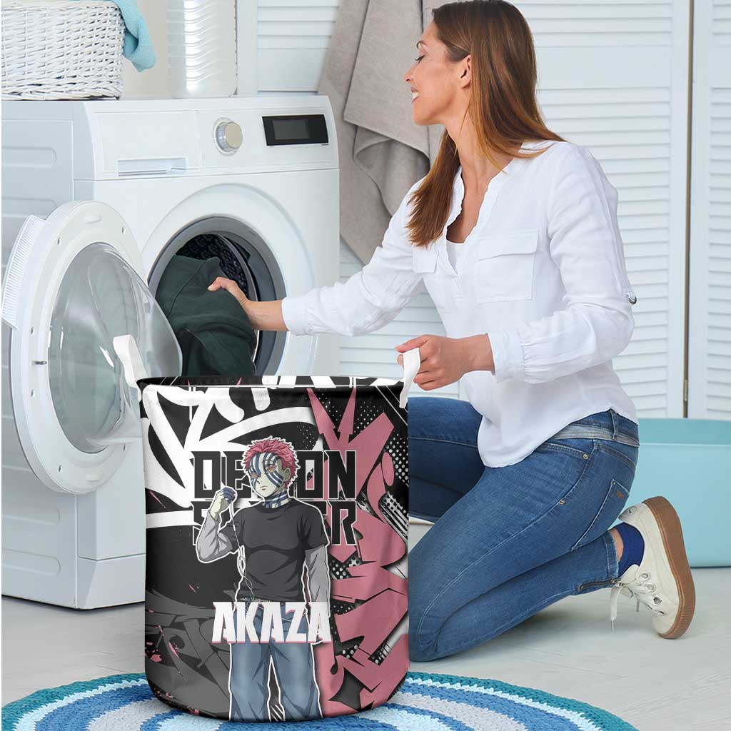 Akaza Demon Slayer Laundry Basket Pink & Black Graffiti Anime Graphic