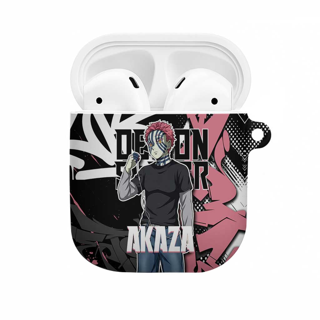 Akaza Demon Slayer AirPods Case Pink & Black Graffiti Anime Graphic