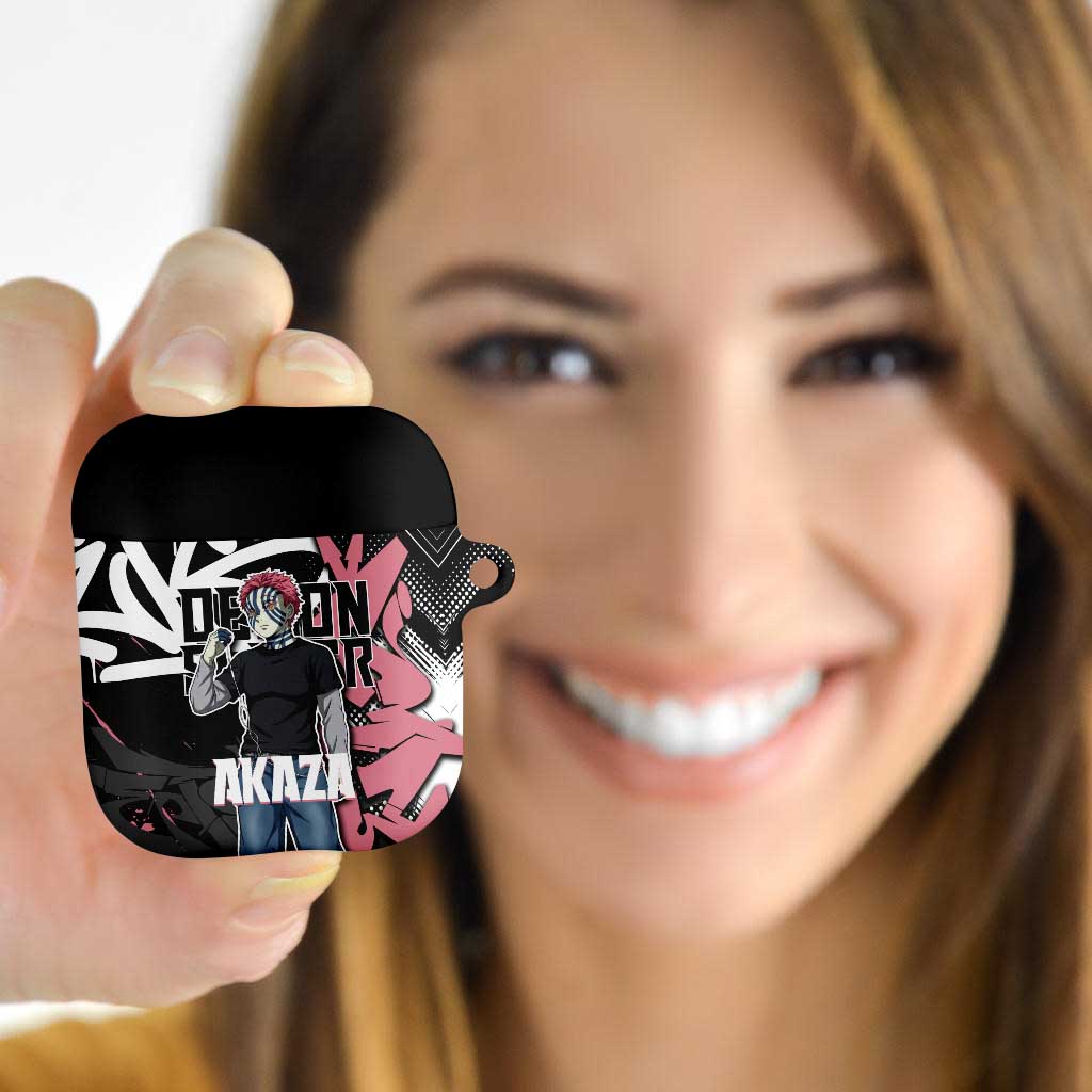 Akaza Demon Slayer AirPods Case Pink & Black Graffiti Anime Graphic