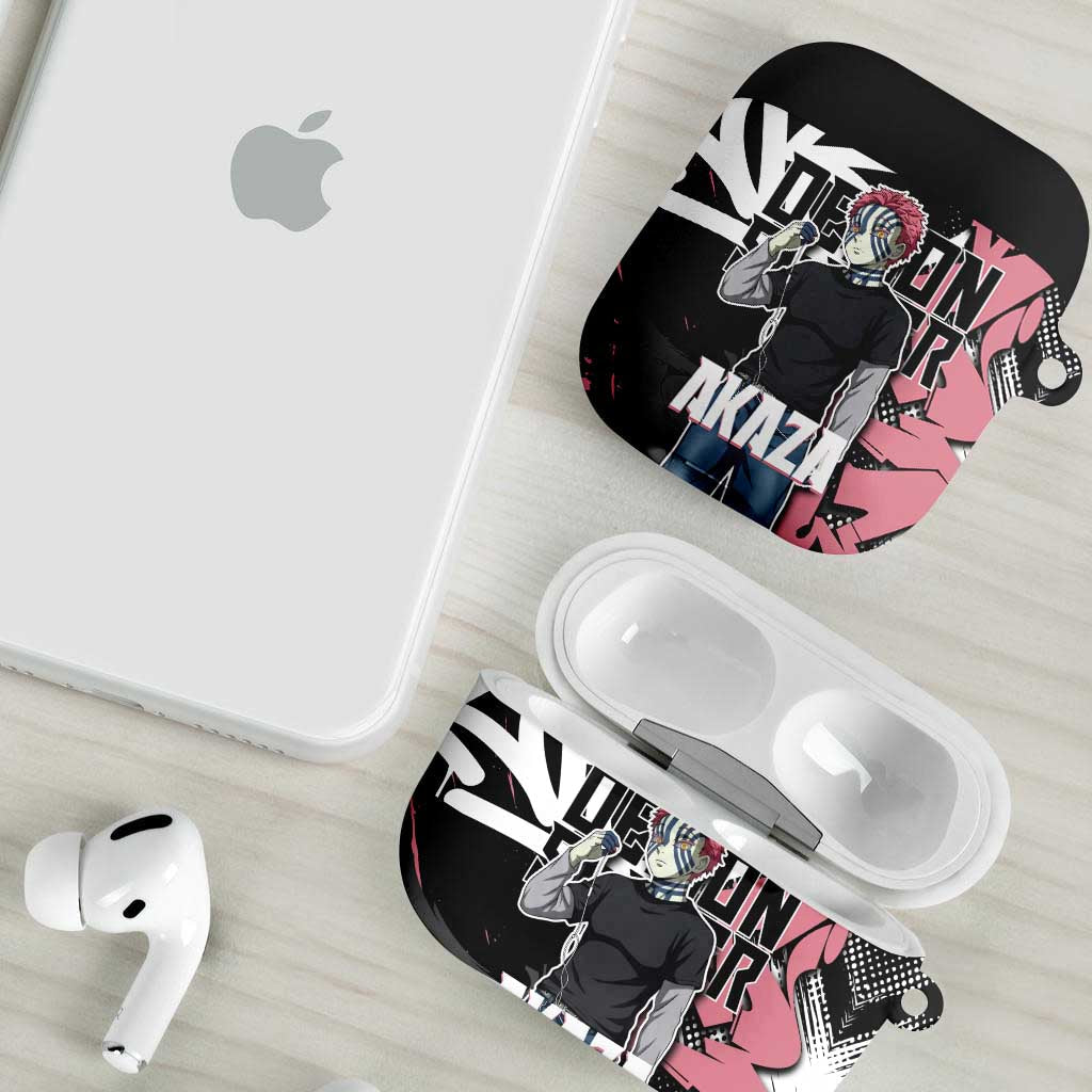 Akaza Demon Slayer AirPods Case Pink & Black Graffiti Anime Graphic