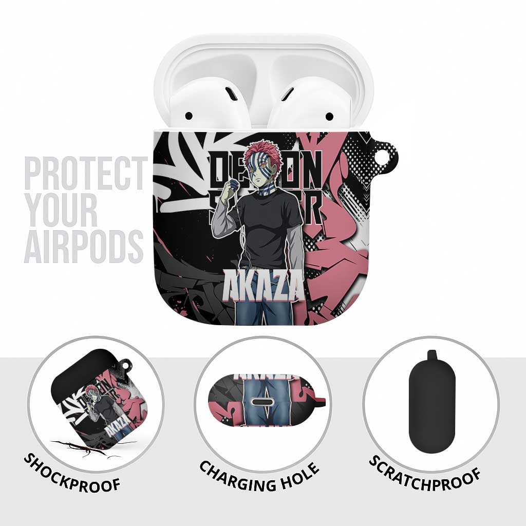 Akaza Demon Slayer AirPods Case Pink & Black Graffiti Anime Graphic