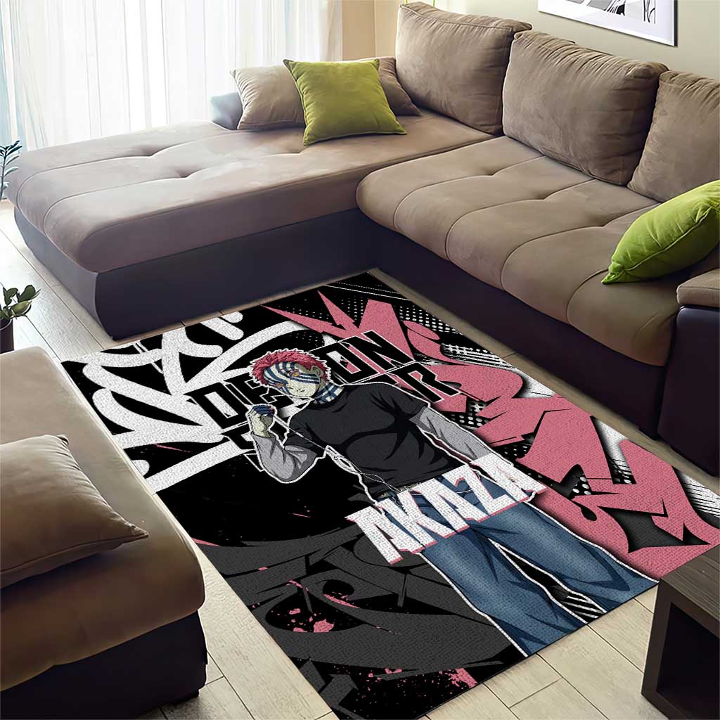 Akaza Demon Slayer Area Rug Pink & Black Graffiti Anime Graphic