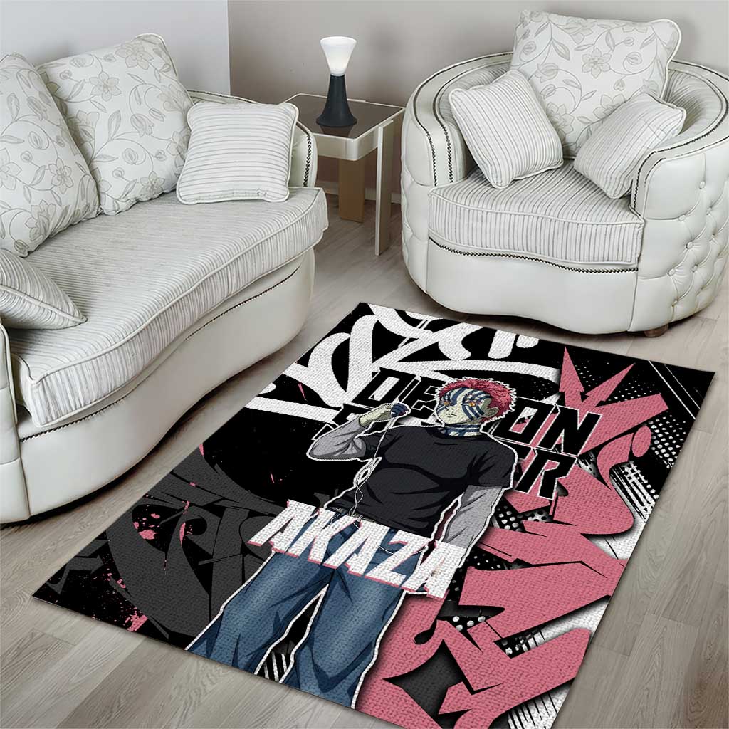 Akaza Demon Slayer Area Rug Pink & Black Graffiti Anime Graphic