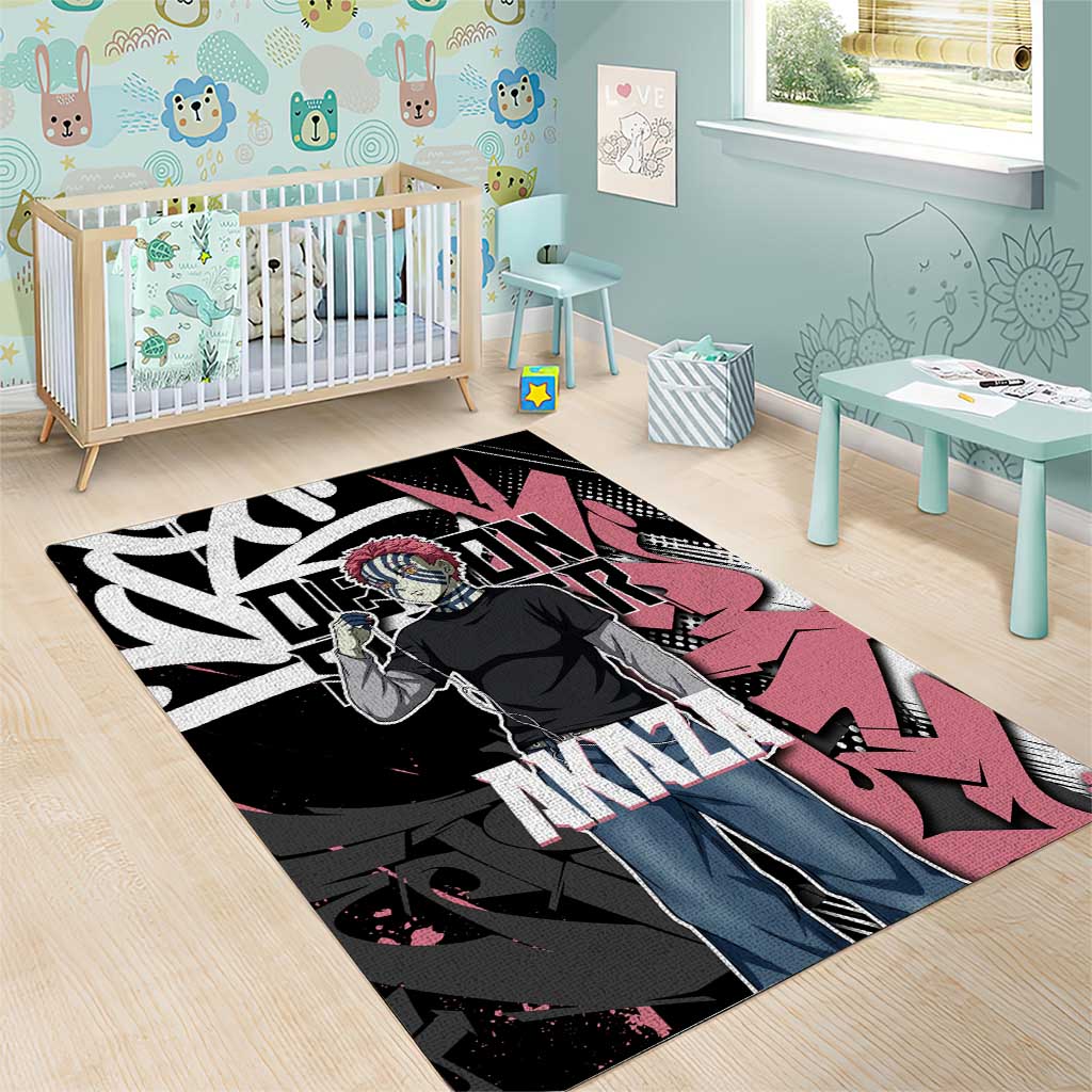 Akaza Demon Slayer Area Rug Pink & Black Graffiti Anime Graphic