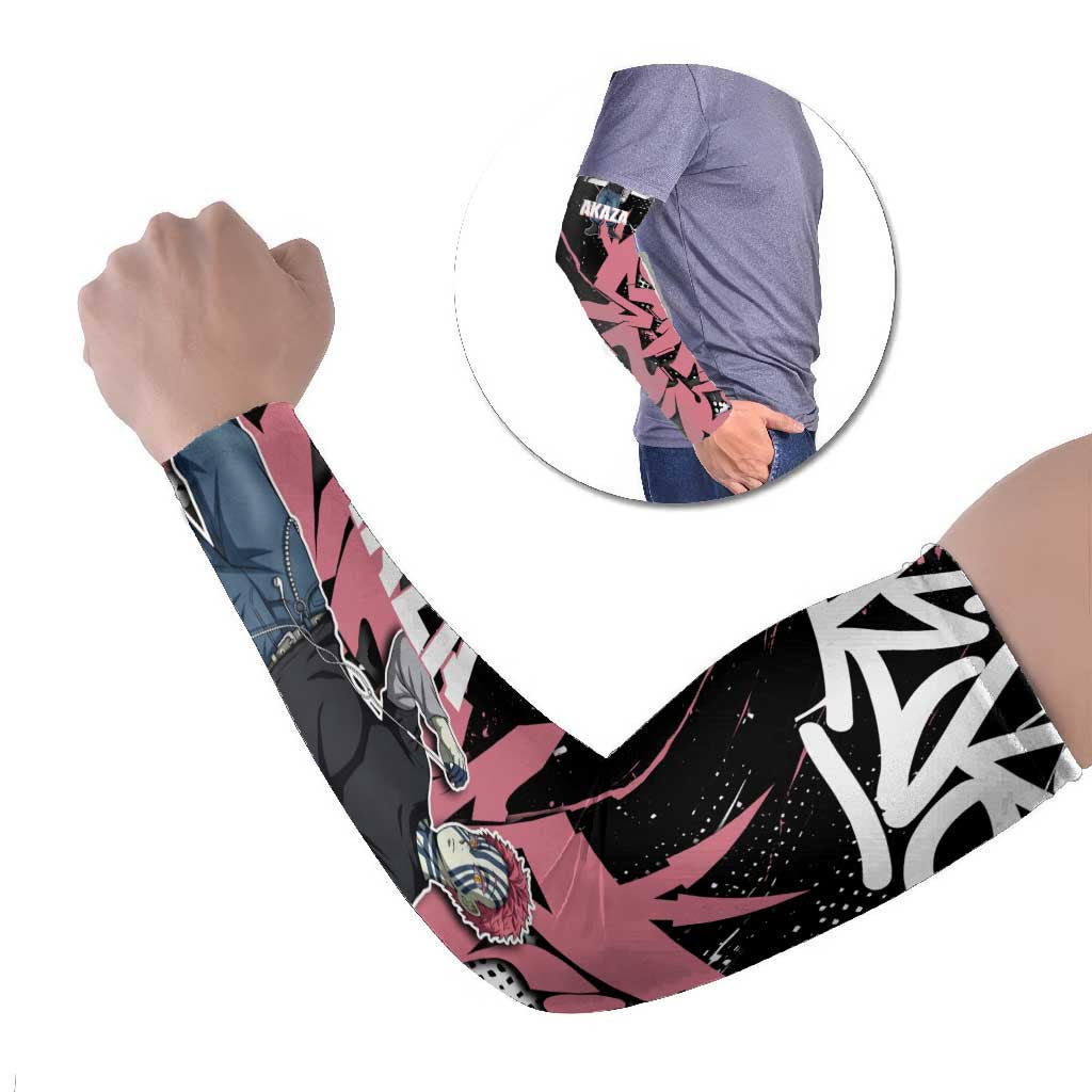 Akaza Demon Slayer Arm Sleeves Pink & Black Graffiti Anime Graphic