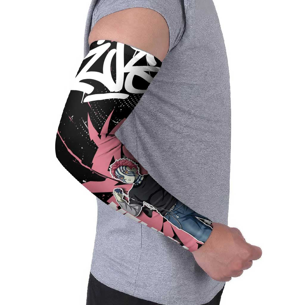 Akaza Demon Slayer Arm Sleeves Pink & Black Graffiti Anime Graphic