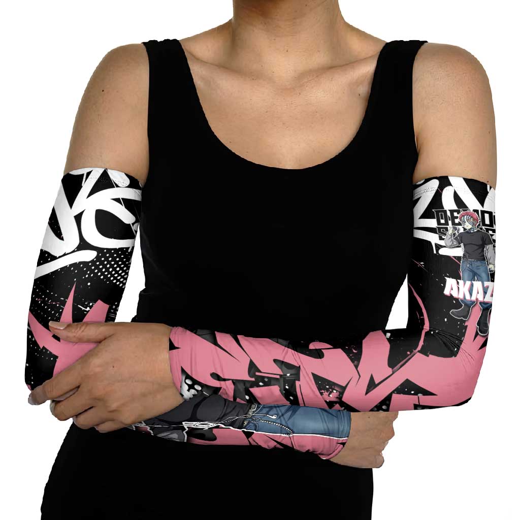Akaza Demon Slayer Arm Sleeves Pink & Black Graffiti Anime Graphic