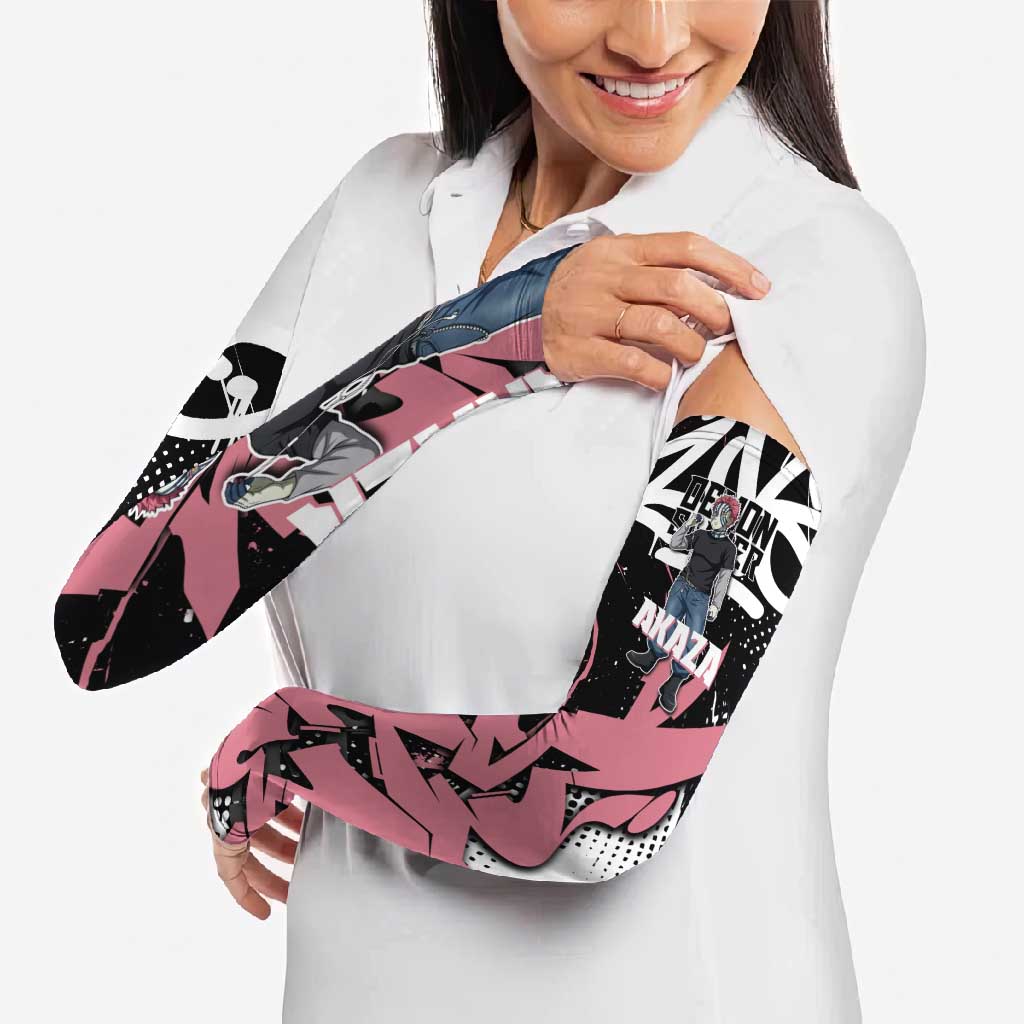 Akaza Demon Slayer Arm Sleeves Pink & Black Graffiti Anime Graphic