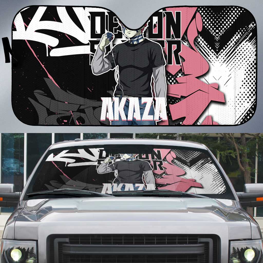 Akaza Demon Slayer Auto Sun Shade Pink & Black Graffiti Anime Graphic
