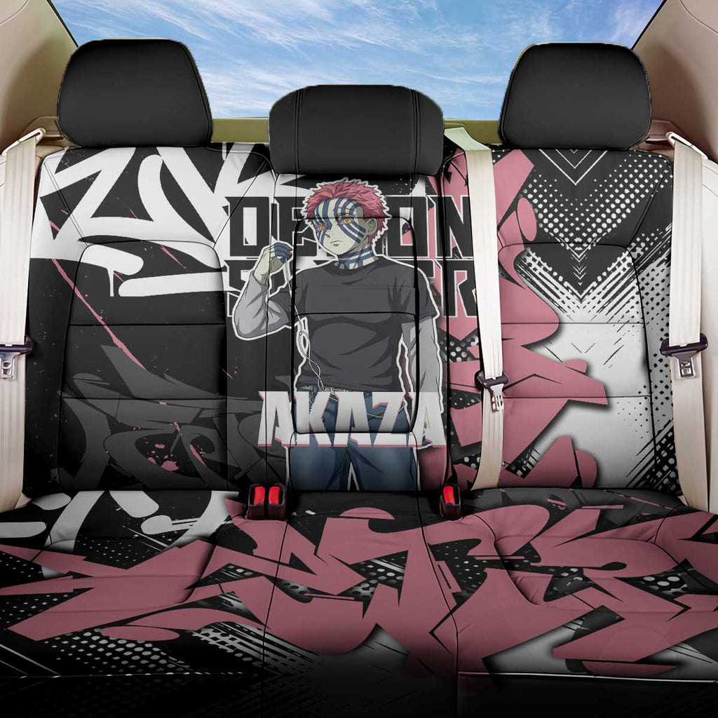 Akaza Demon Slayer Back Car Seat Cover Pink & Black Graffiti Anime Graphic