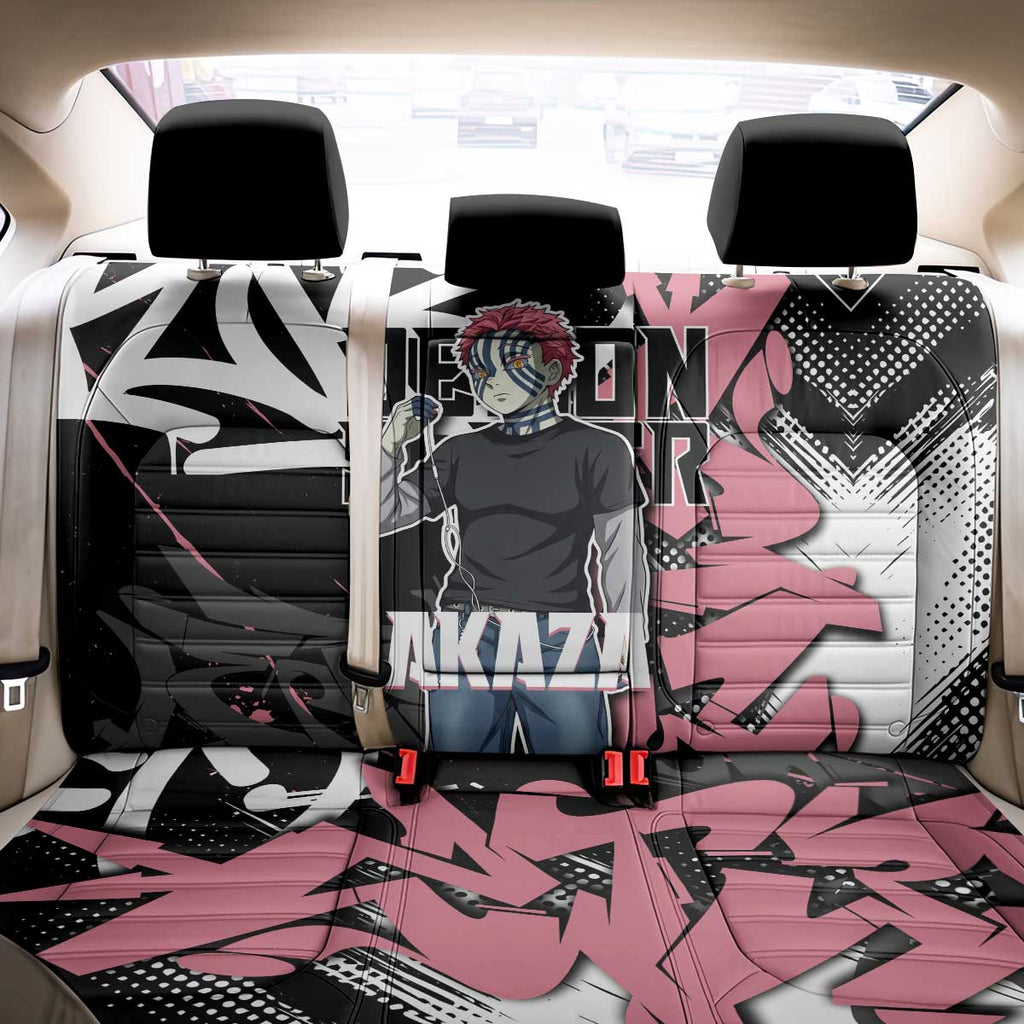 Akaza Demon Slayer Back Car Seat Cover Pink & Black Graffiti Anime Graphic