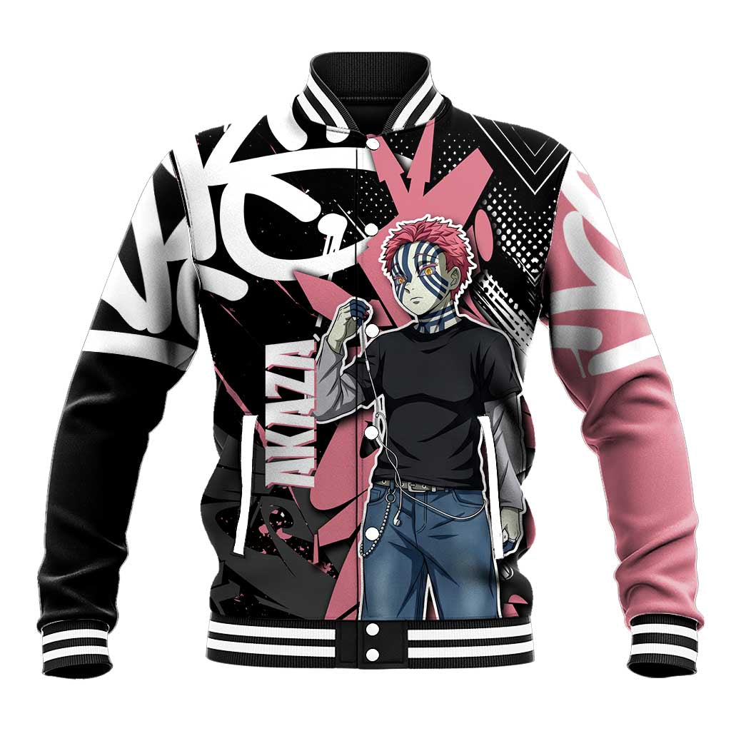 Akaza Demon Slayer Baseball Jacket Pink & Black Graffiti Anime Graphic