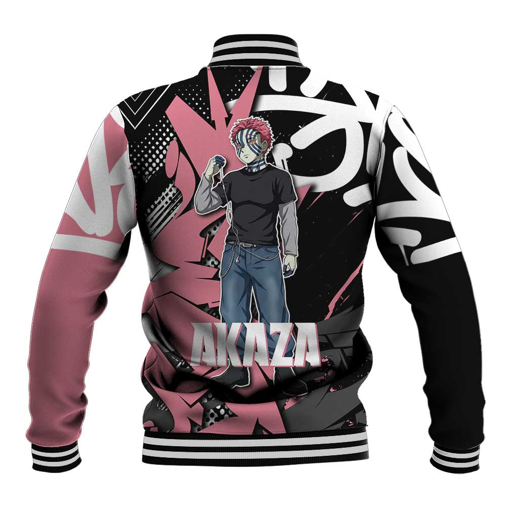 Akaza Demon Slayer Baseball Jacket Pink & Black Graffiti Anime Graphic