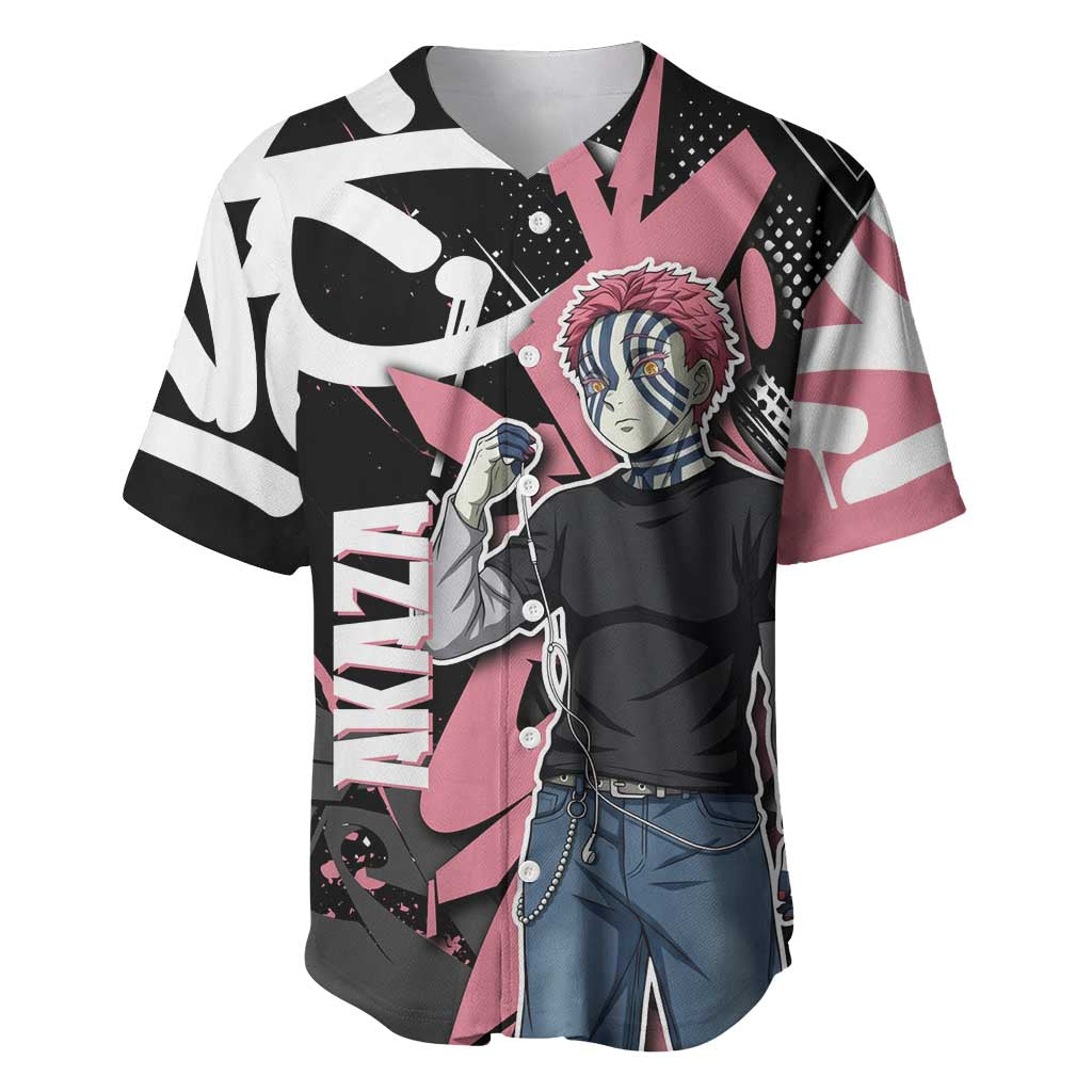 Akaza Demon Slayer Baseball Jersey Pink & Black Graffiti Anime Graphic