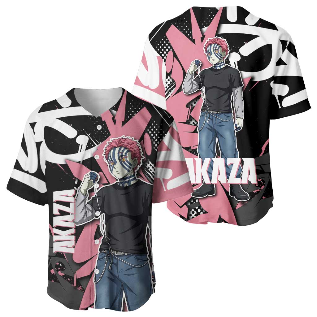 Akaza Demon Slayer Baseball Jersey Pink & Black Graffiti Anime Graphic