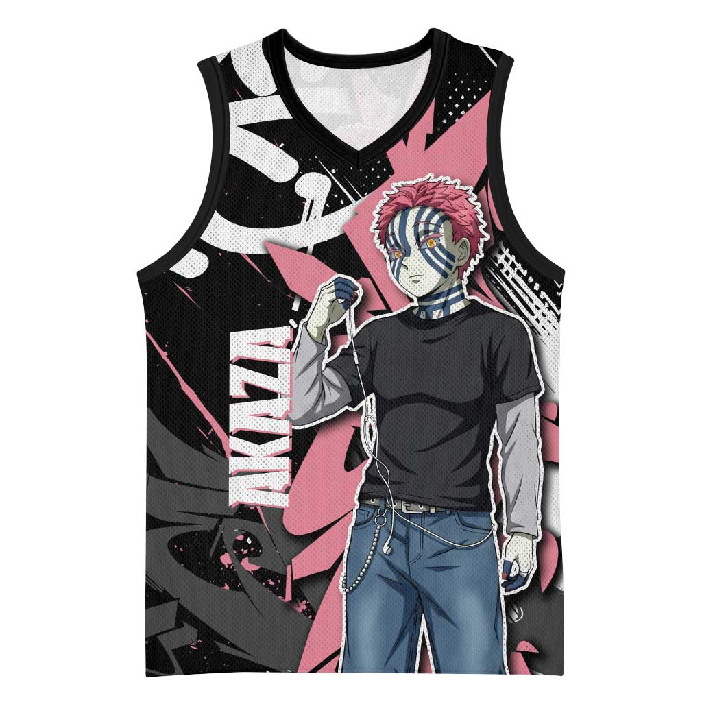 Akaza Demon Slayer Basketball Jersey Pink & Black Graffiti Anime Graphic