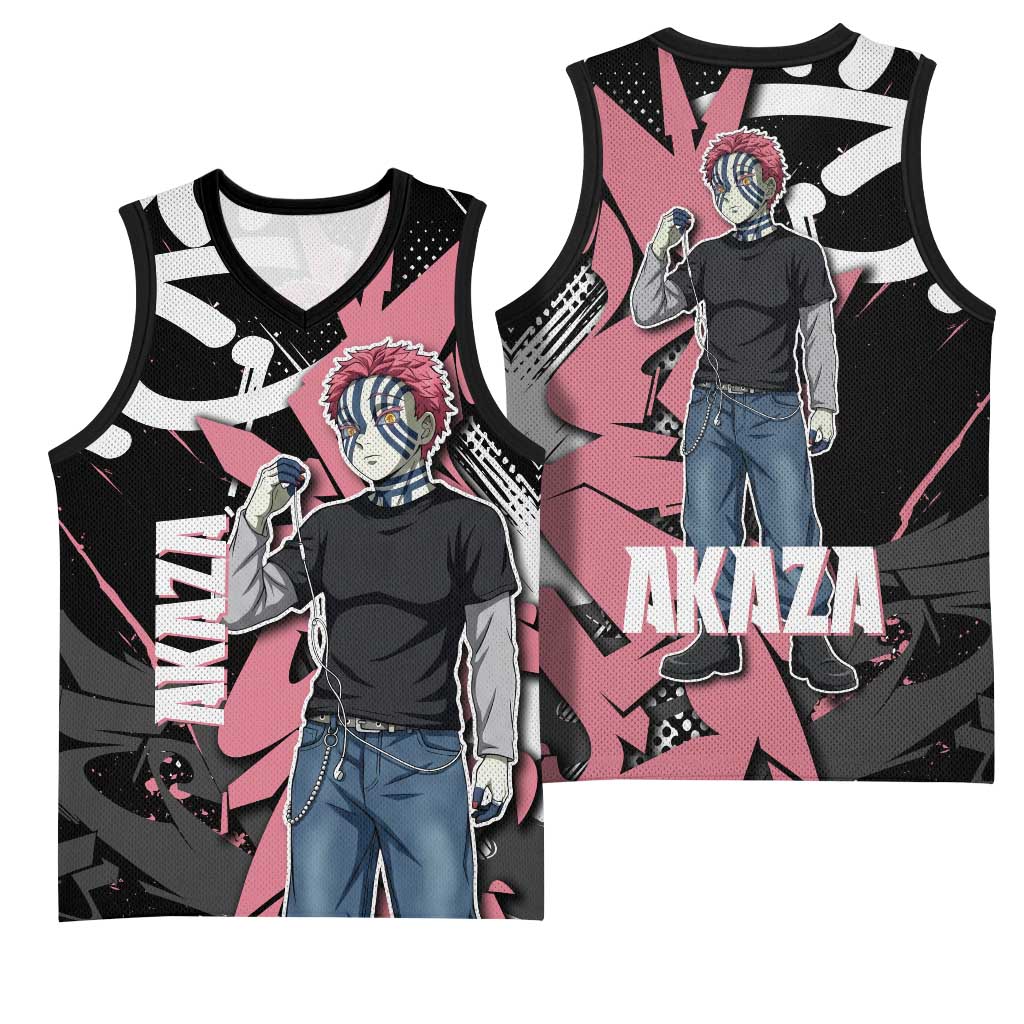 Akaza Demon Slayer Basketball Jersey Pink & Black Graffiti Anime Graphic