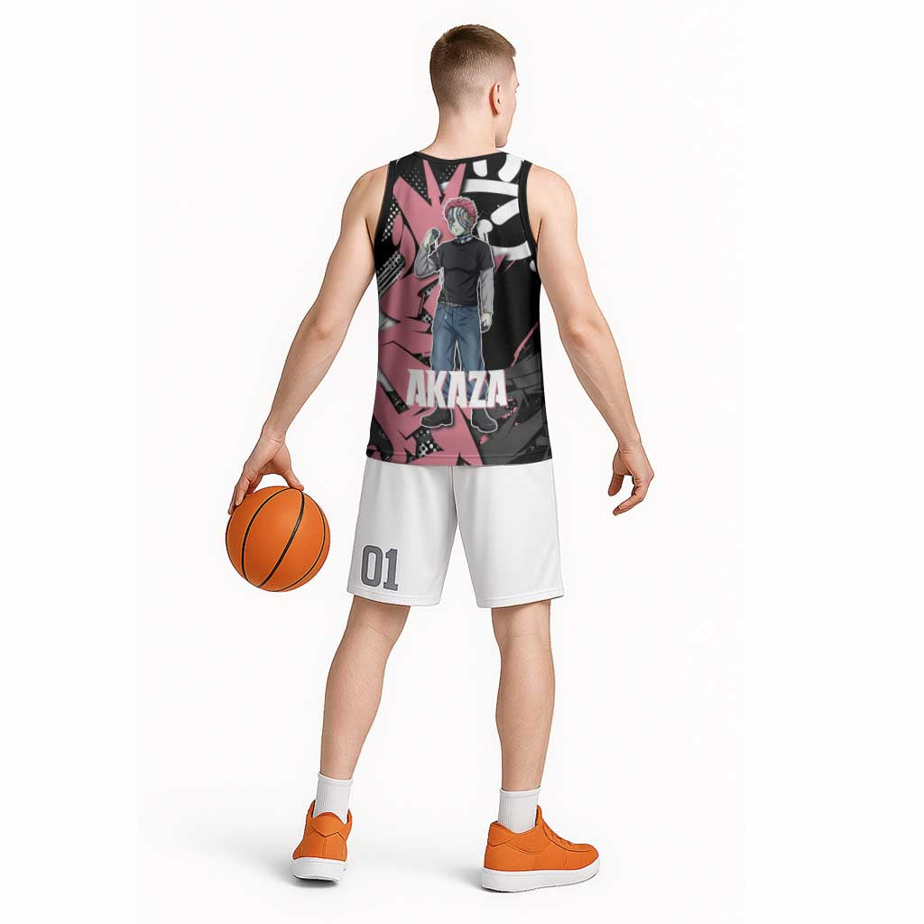 Akaza Demon Slayer Basketball Jersey Pink & Black Graffiti Anime Graphic