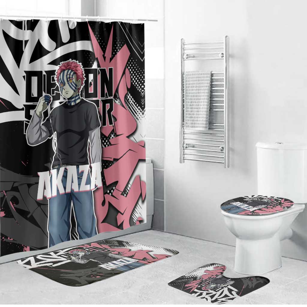 Akaza Demon Slayer Bathroom Set Pink & Black Graffiti Anime Graphic