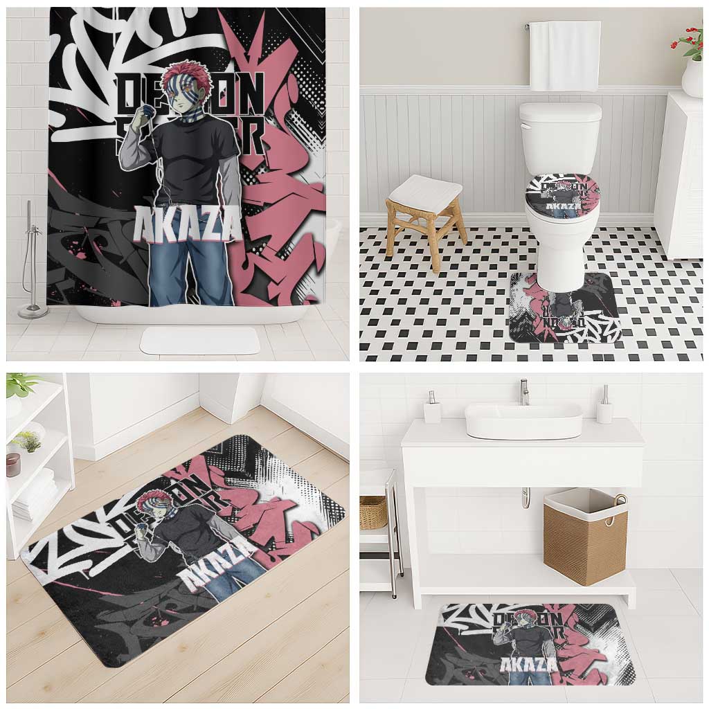 Akaza Demon Slayer Bathroom Set Pink & Black Graffiti Anime Graphic