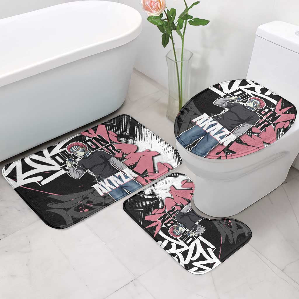 Akaza Demon Slayer Bathroom Set Pink & Black Graffiti Anime Graphic