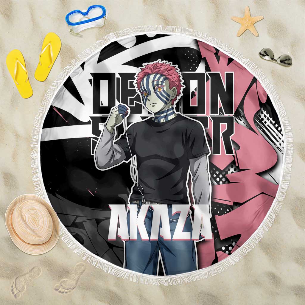 Akaza Demon Slayer Beach Blanket Pink & Black Graffiti Anime Graphic