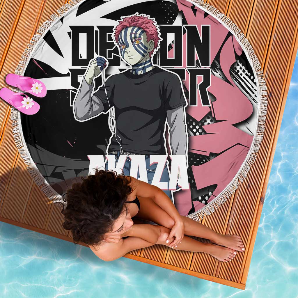 Akaza Demon Slayer Beach Blanket Pink & Black Graffiti Anime Graphic
