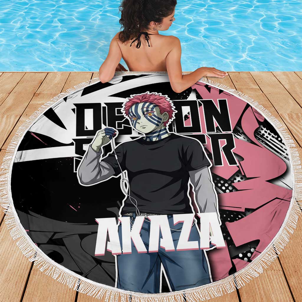 Akaza Demon Slayer Beach Blanket Pink & Black Graffiti Anime Graphic