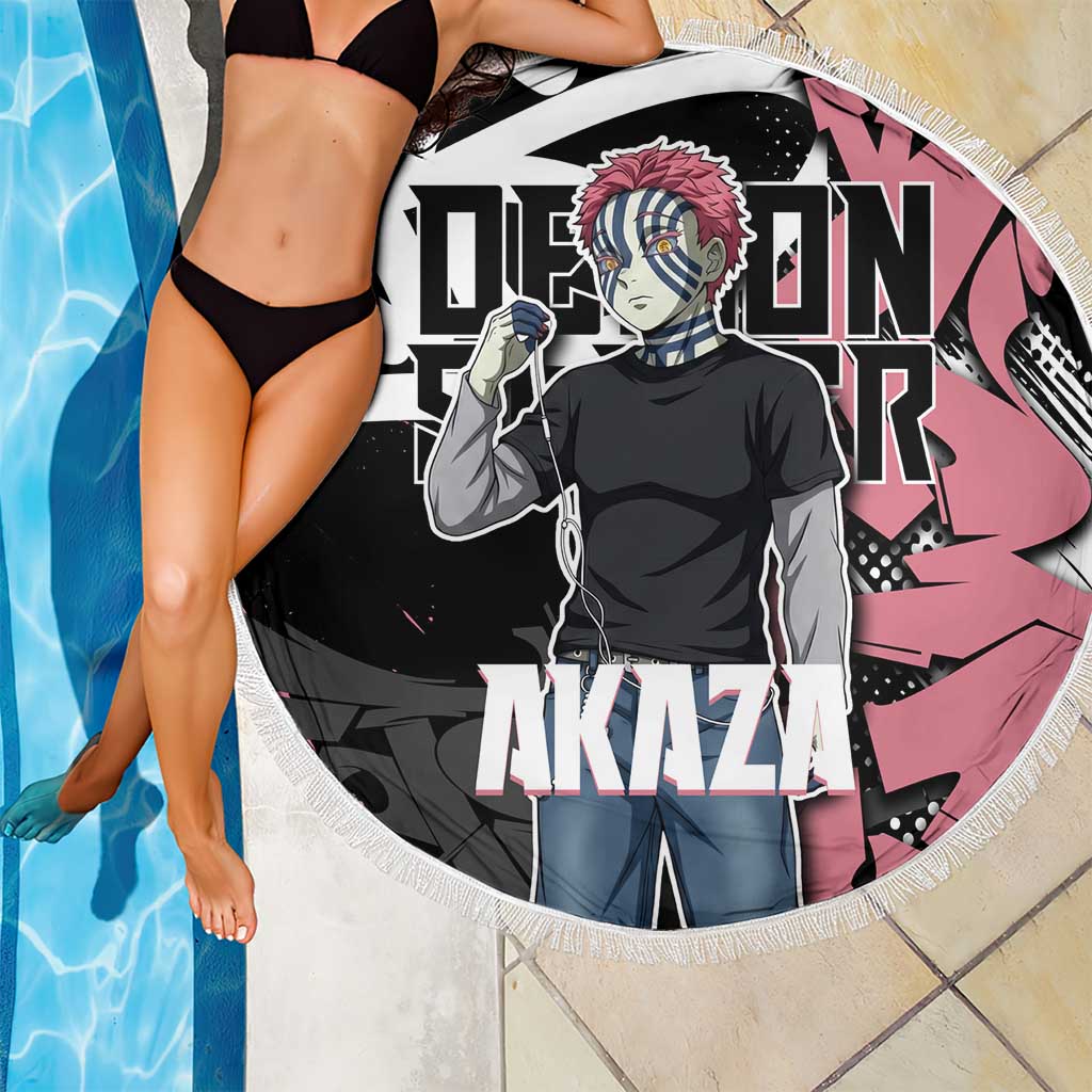 Akaza Demon Slayer Beach Blanket Pink & Black Graffiti Anime Graphic