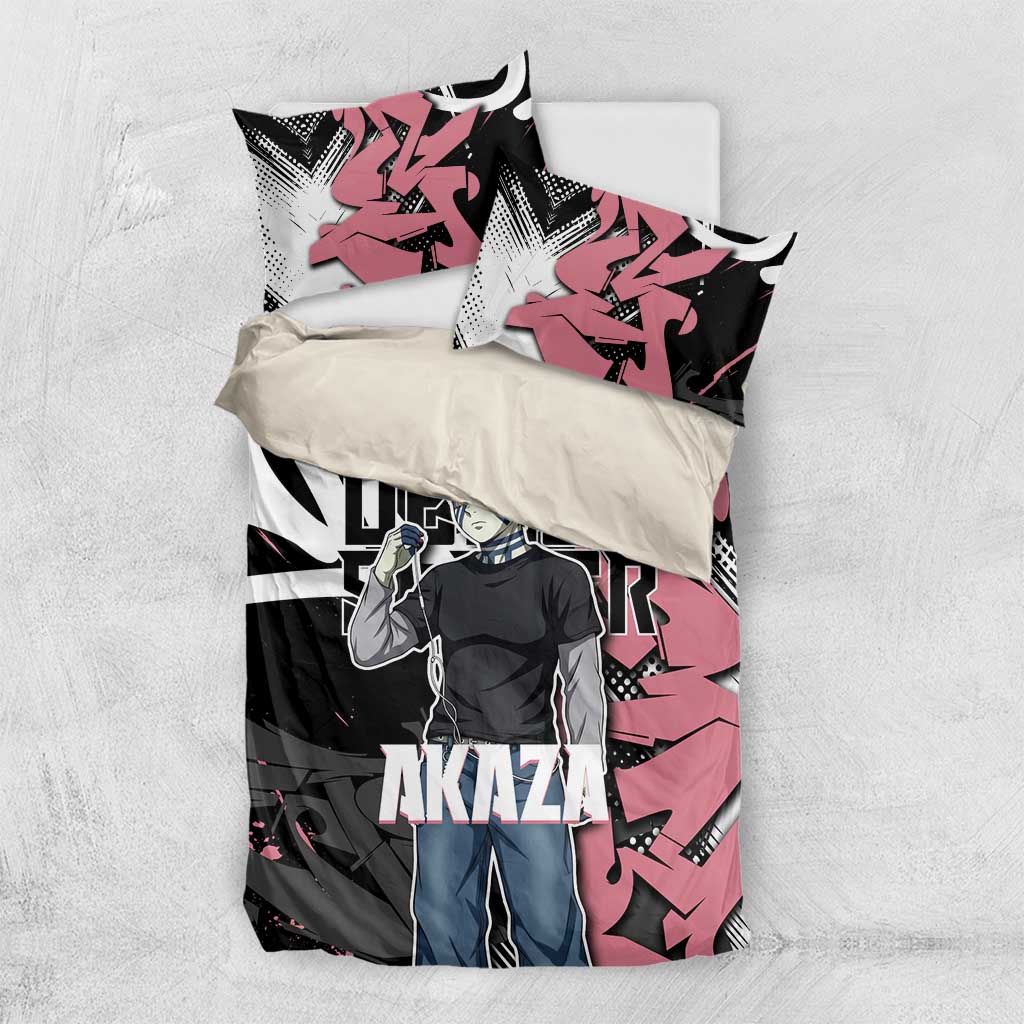 Akaza Demon Slayer Bedding Set Pink & Black Graffiti Anime Graphic