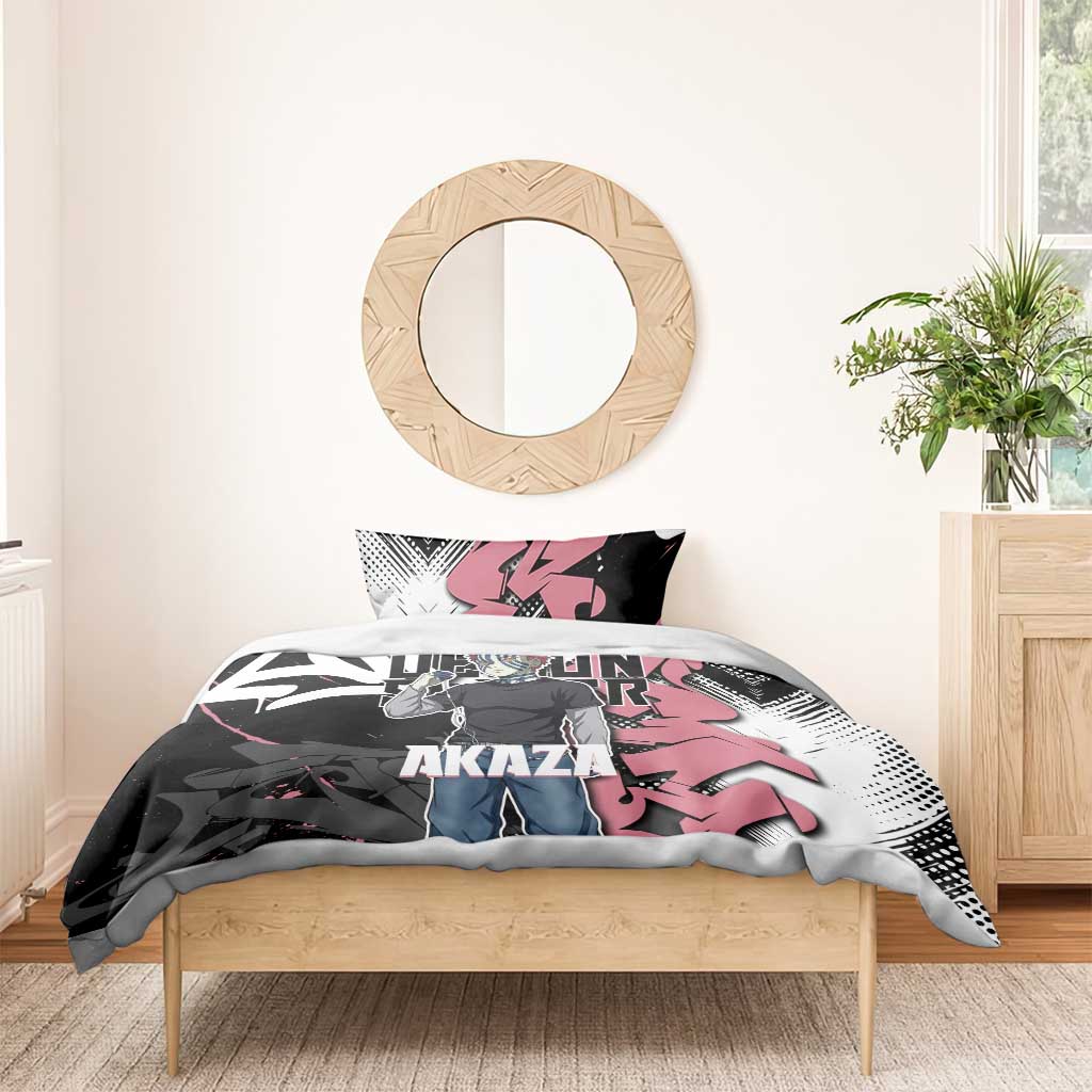 Akaza Demon Slayer Bedding Set Pink & Black Graffiti Anime Graphic