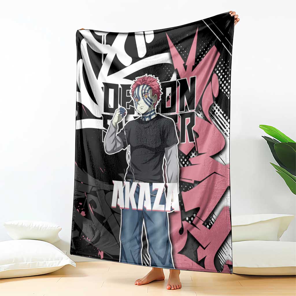 Akaza Demon Slayer Blanket Pink & Black Graffiti Anime Graphic