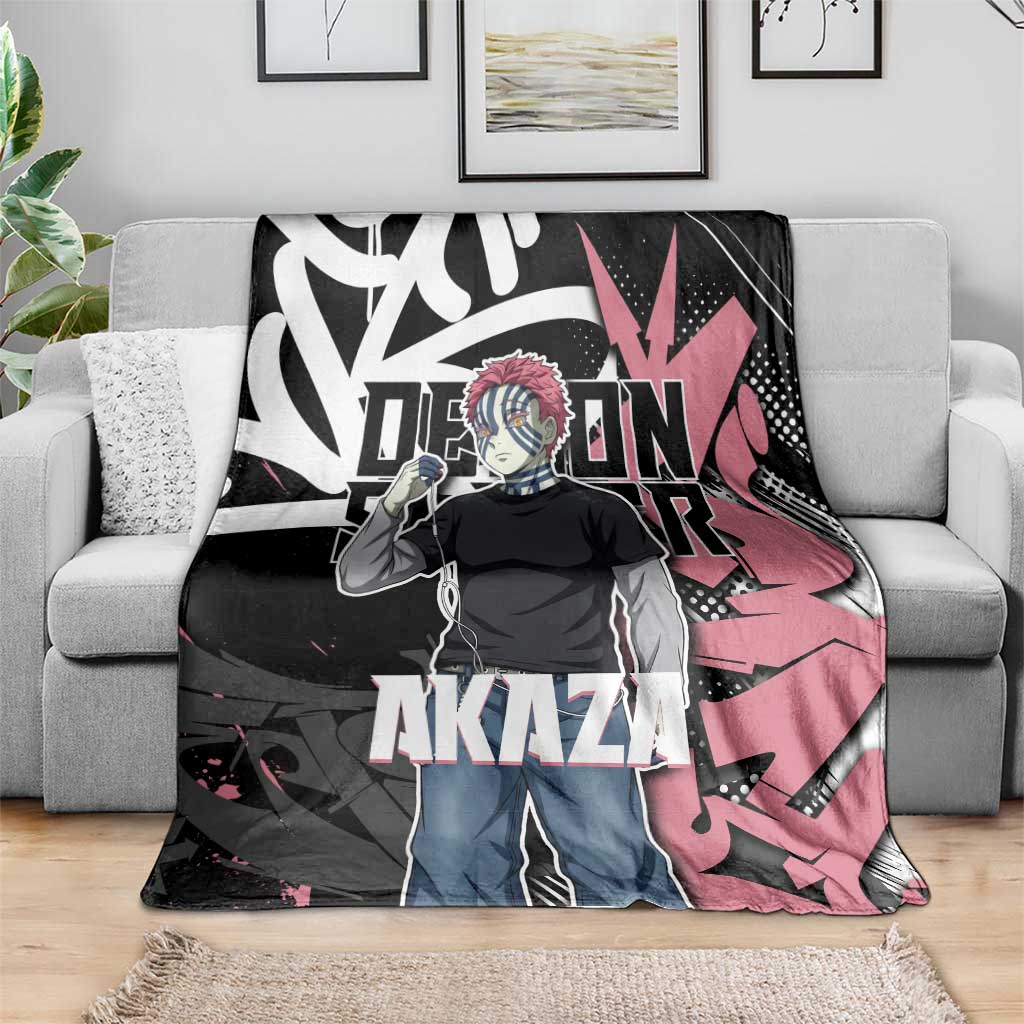 Akaza Demon Slayer Blanket Pink & Black Graffiti Anime Graphic