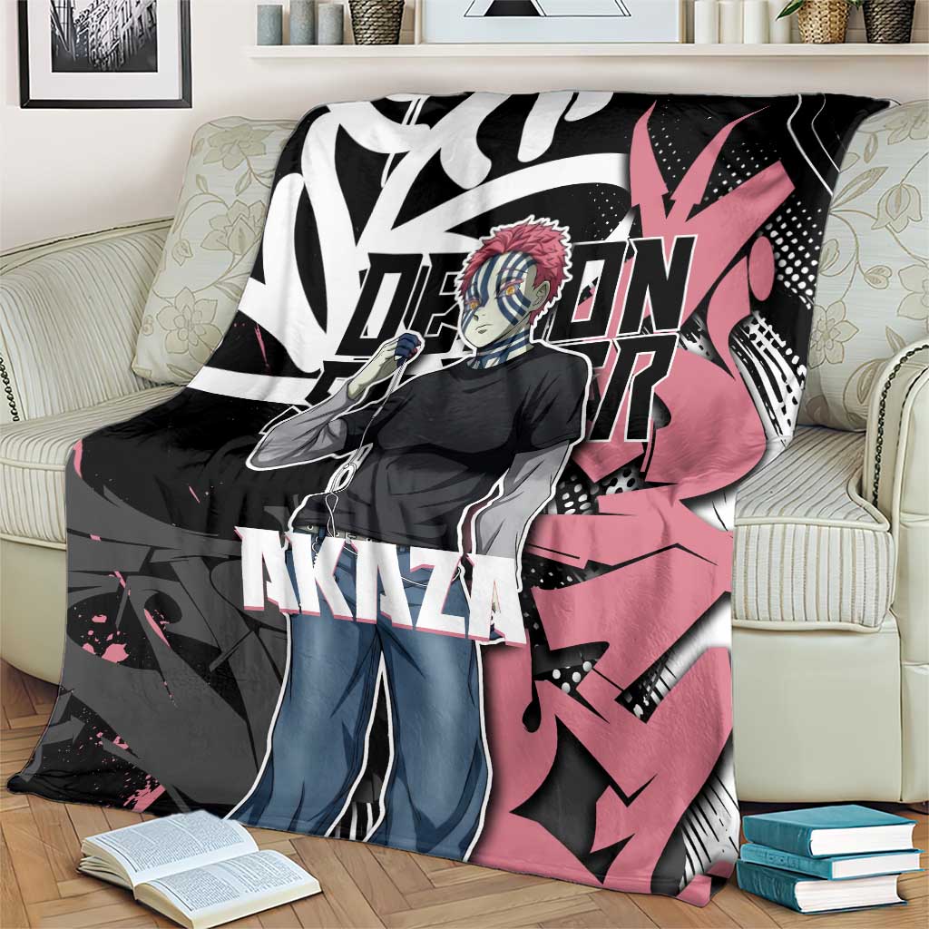 Akaza Demon Slayer Blanket Pink & Black Graffiti Anime Graphic