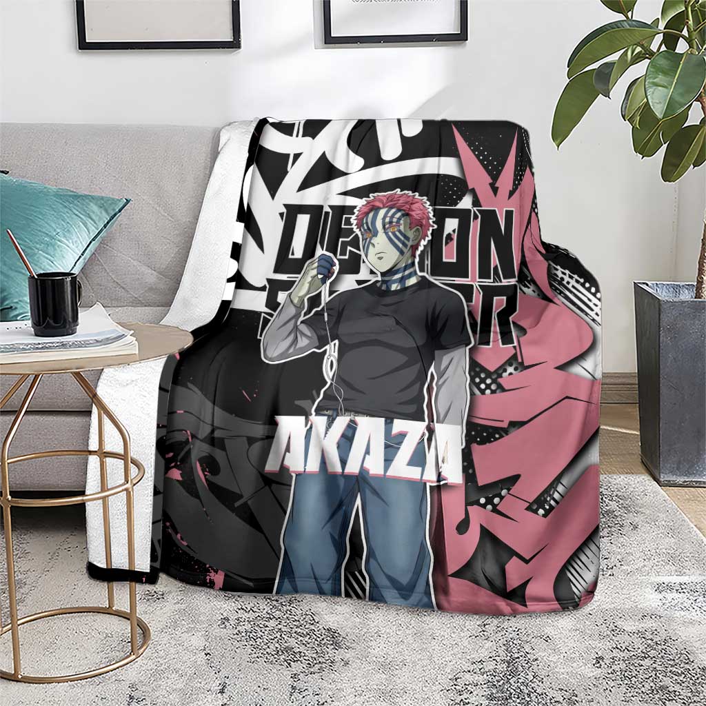 Akaza Demon Slayer Blanket Pink & Black Graffiti Anime Graphic