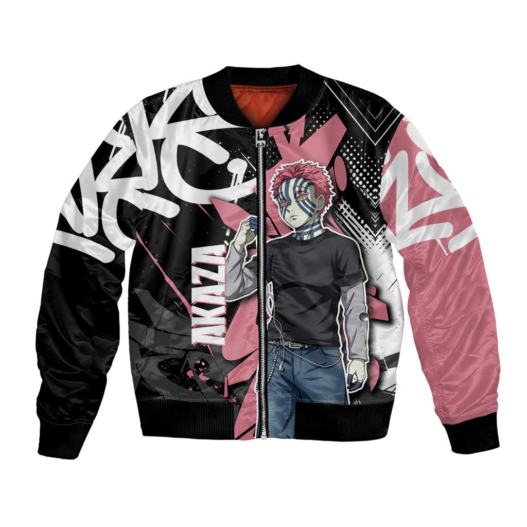 Akaza Demon Slayer Bomber Jacket Pink & Black Graffiti Anime Graphic
