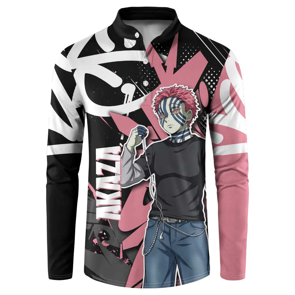 Akaza Demon Slayer Button Sweatshirt Pink & Black Graffiti Anime Graphic