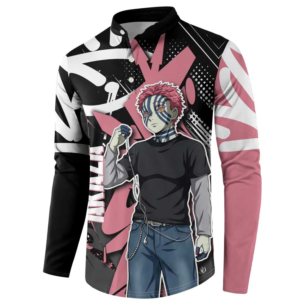 Akaza Demon Slayer Button Sweatshirt Pink & Black Graffiti Anime Graphic