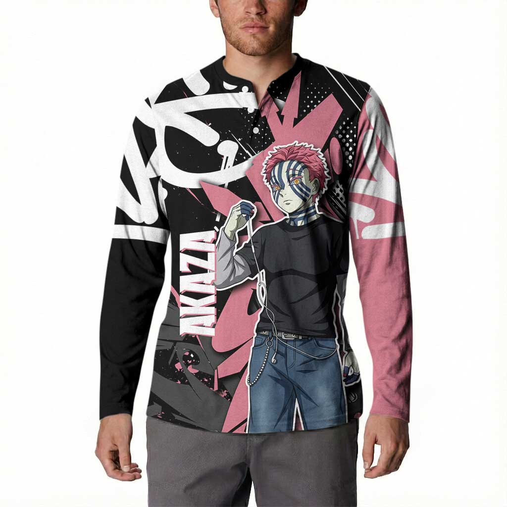 Akaza Demon Slayer Button Sweatshirt Pink & Black Graffiti Anime Graphic