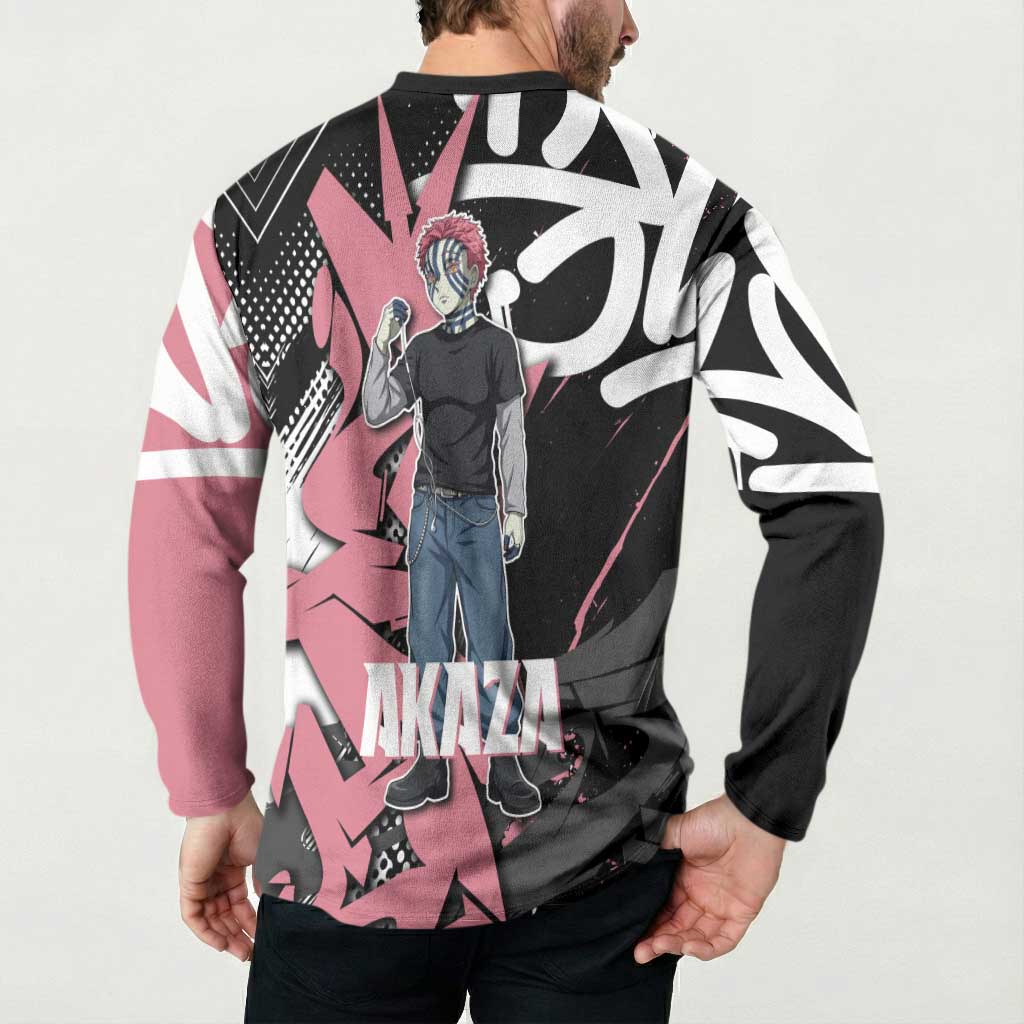 Akaza Demon Slayer Button Sweatshirt Pink & Black Graffiti Anime Graphic