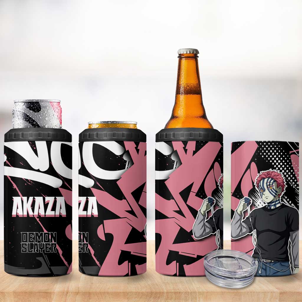 Akaza Demon Slayer 4 in 1 Can Cooler Tumbler Pink & Black Graffiti Anime Graphic
