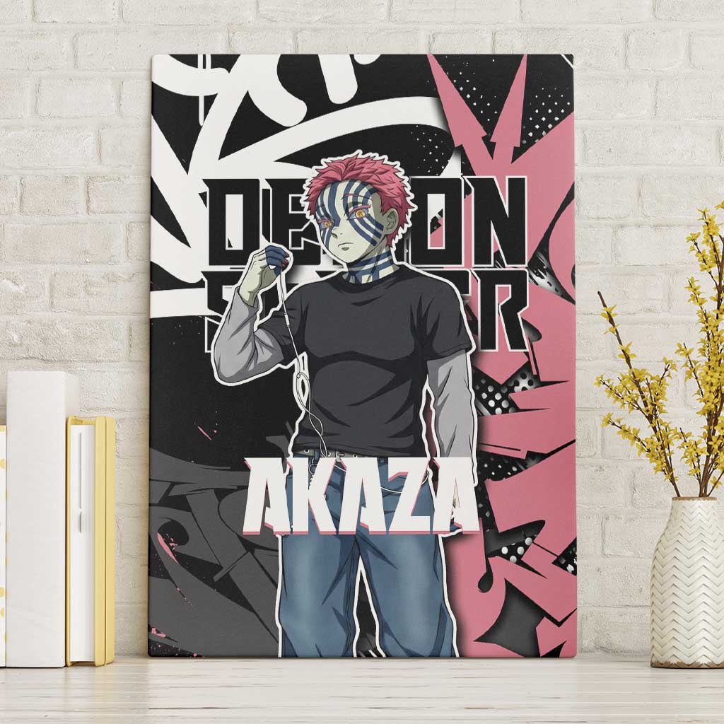 Akaza Demon Slayer Canvas Wall Art Pink & Black Graffiti Anime Graphic