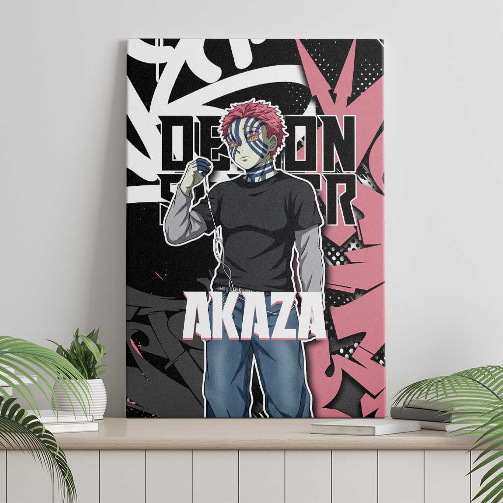Akaza Demon Slayer Canvas Wall Art Pink & Black Graffiti Anime Graphic