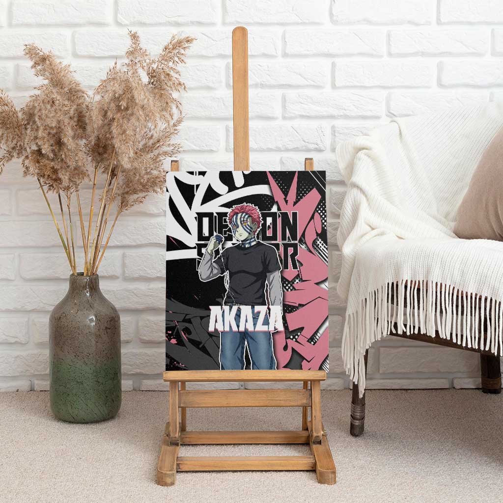 Akaza Demon Slayer Canvas Wall Art Pink & Black Graffiti Anime Graphic