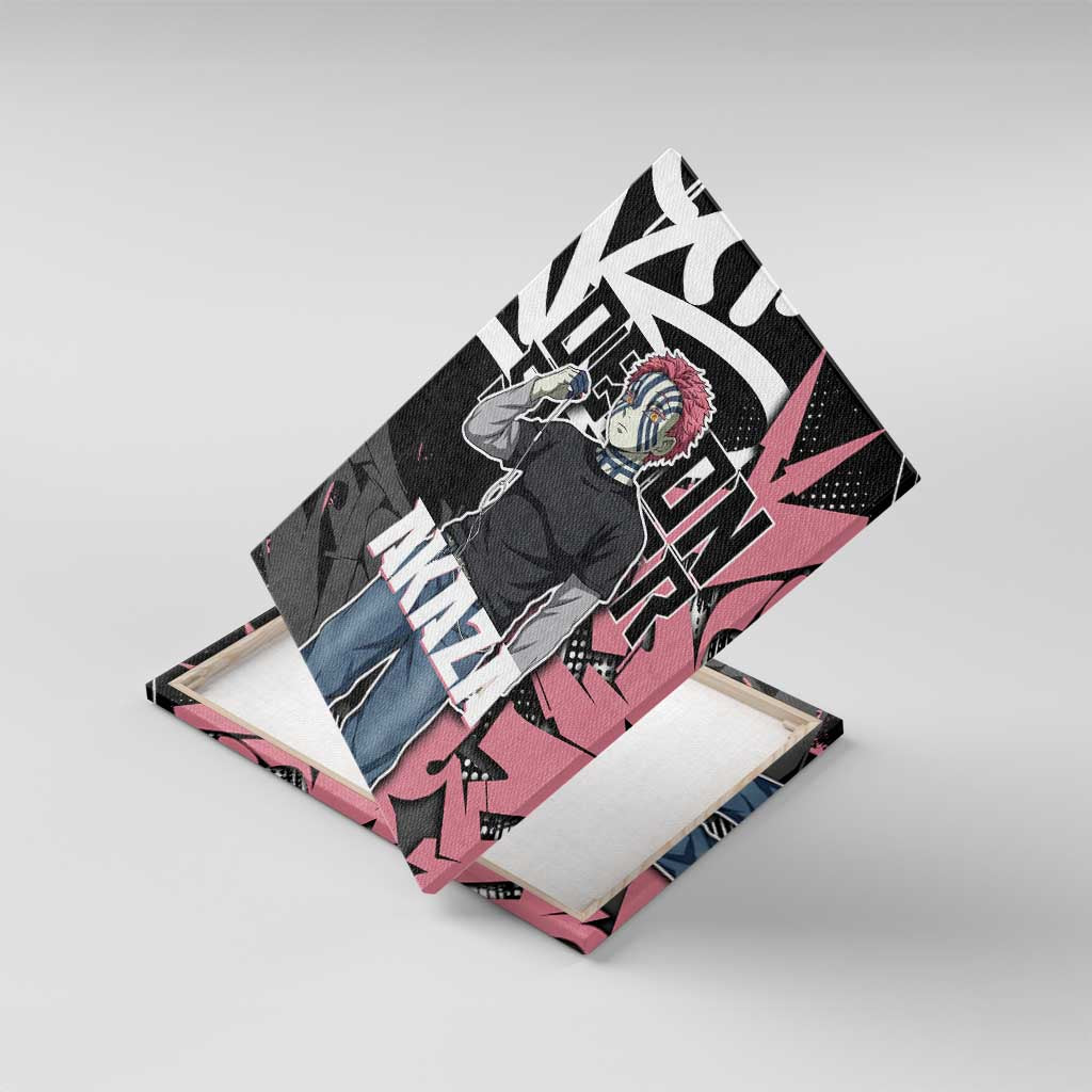 Akaza Demon Slayer Canvas Wall Art Pink & Black Graffiti Anime Graphic