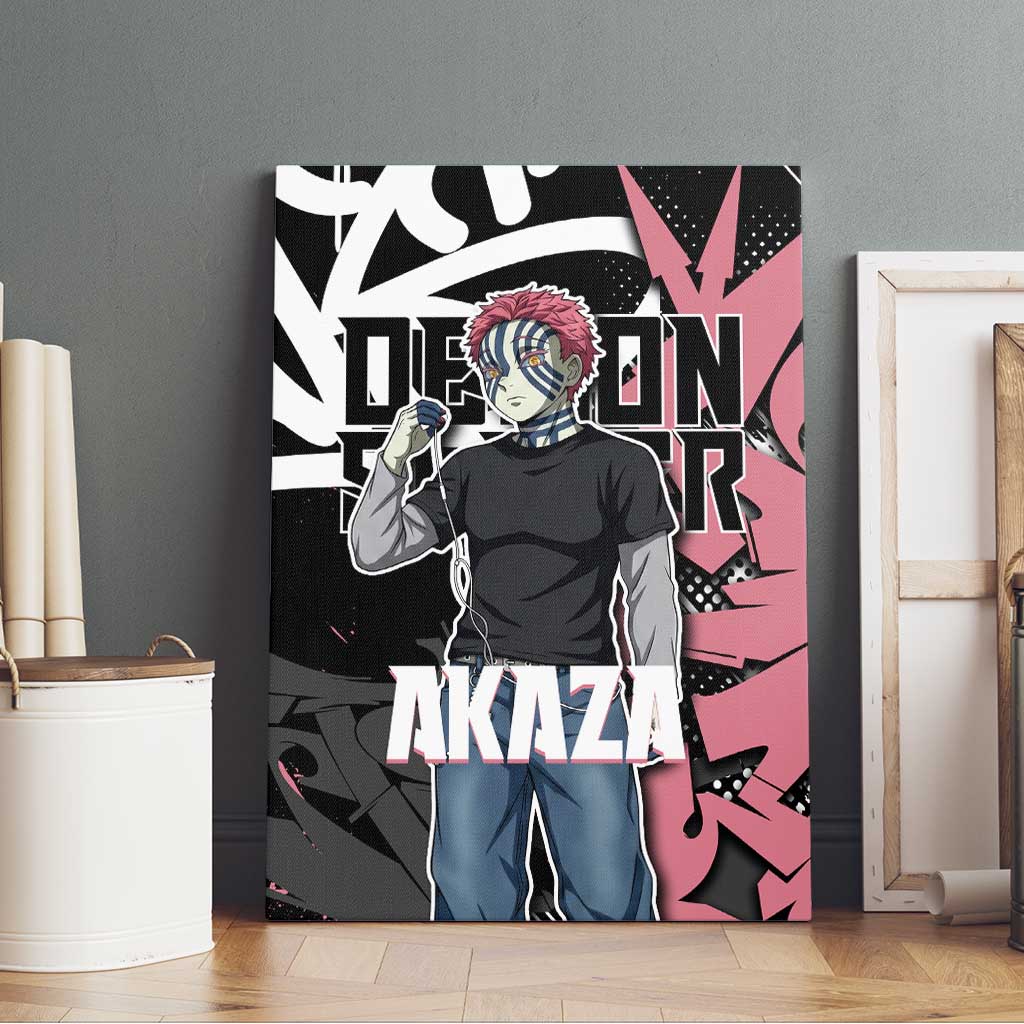 Akaza Demon Slayer Canvas Wall Art Pink & Black Graffiti Anime Graphic